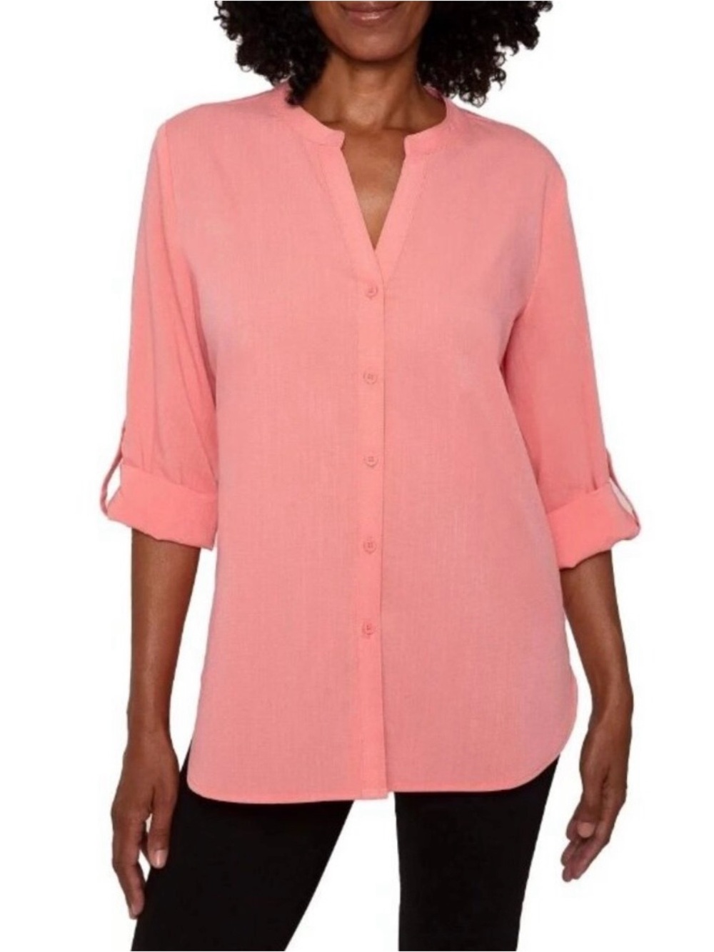 Mario Serrani Coral Button-Front Tunic Blouse